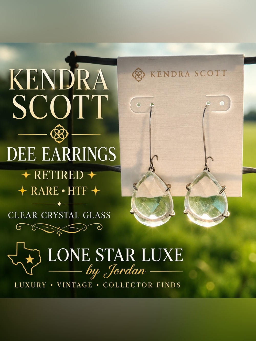 Kendra Scott Dee Drop Earrings – Clear Crystal Glass – Rare/Retired/HTF/Vintage